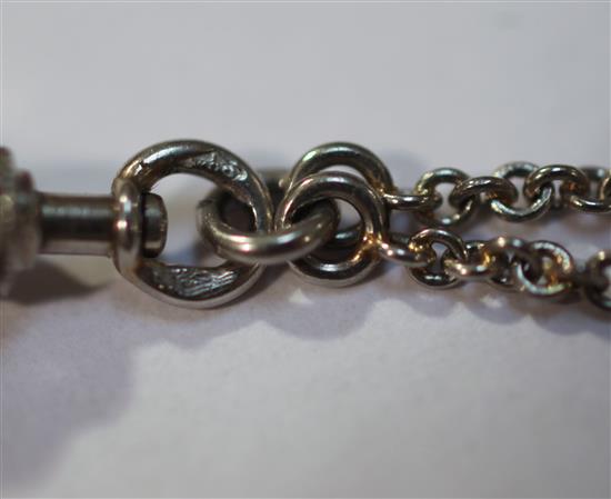 A Belle Epoque French platinum and rose cut diamond set dress fob watch on chain by Cartier, Paris, chain 26in.